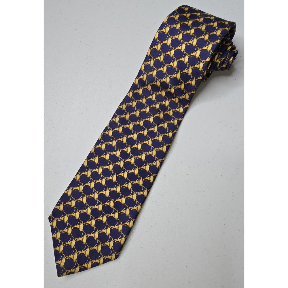 BURBERRY Geometric‎ Yellow Horns On Blue Tie Classic Business Casual -362